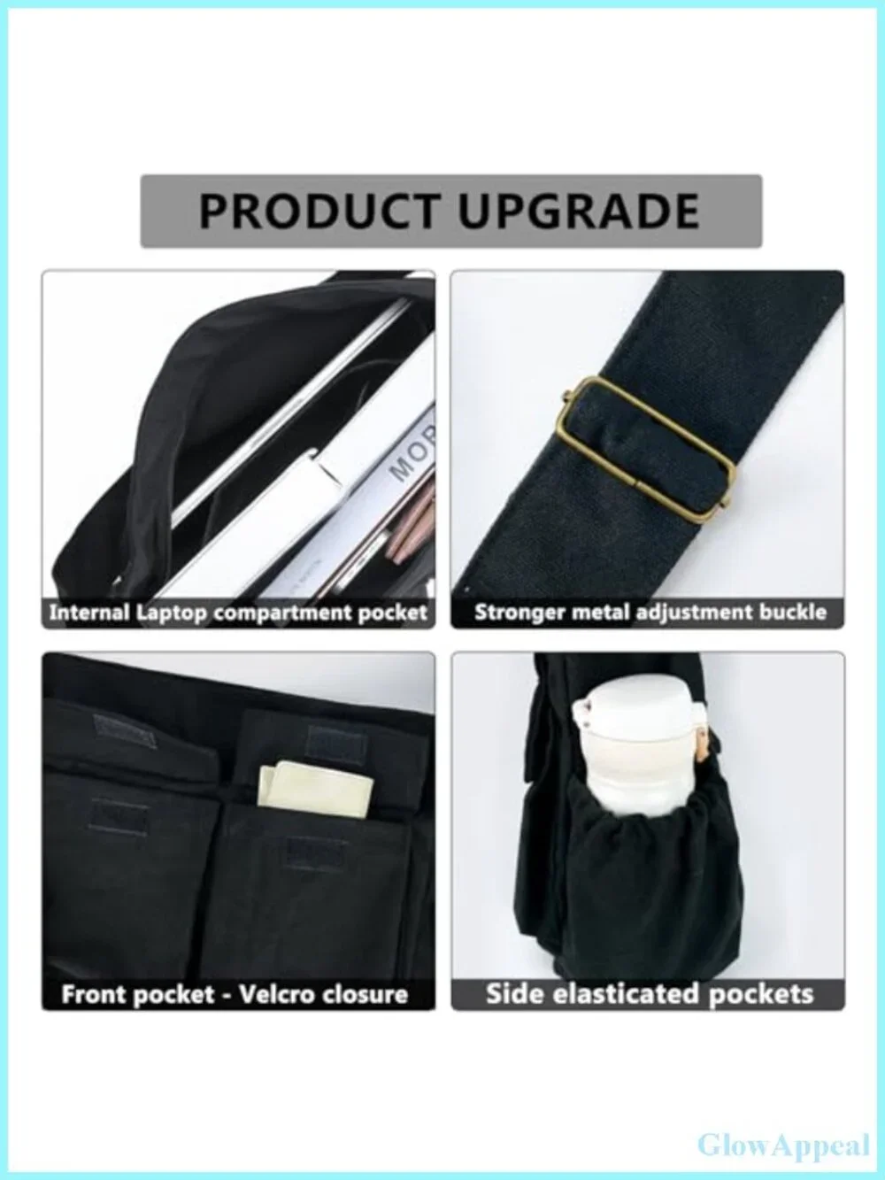 Thickened Canvas Messenger Bag Large Crossbody Hobo Tote with Laptop Compartment